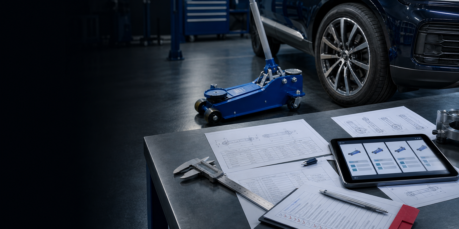 Automotive Jack buyer reviewing product specifications, technical drawings and model comparisons